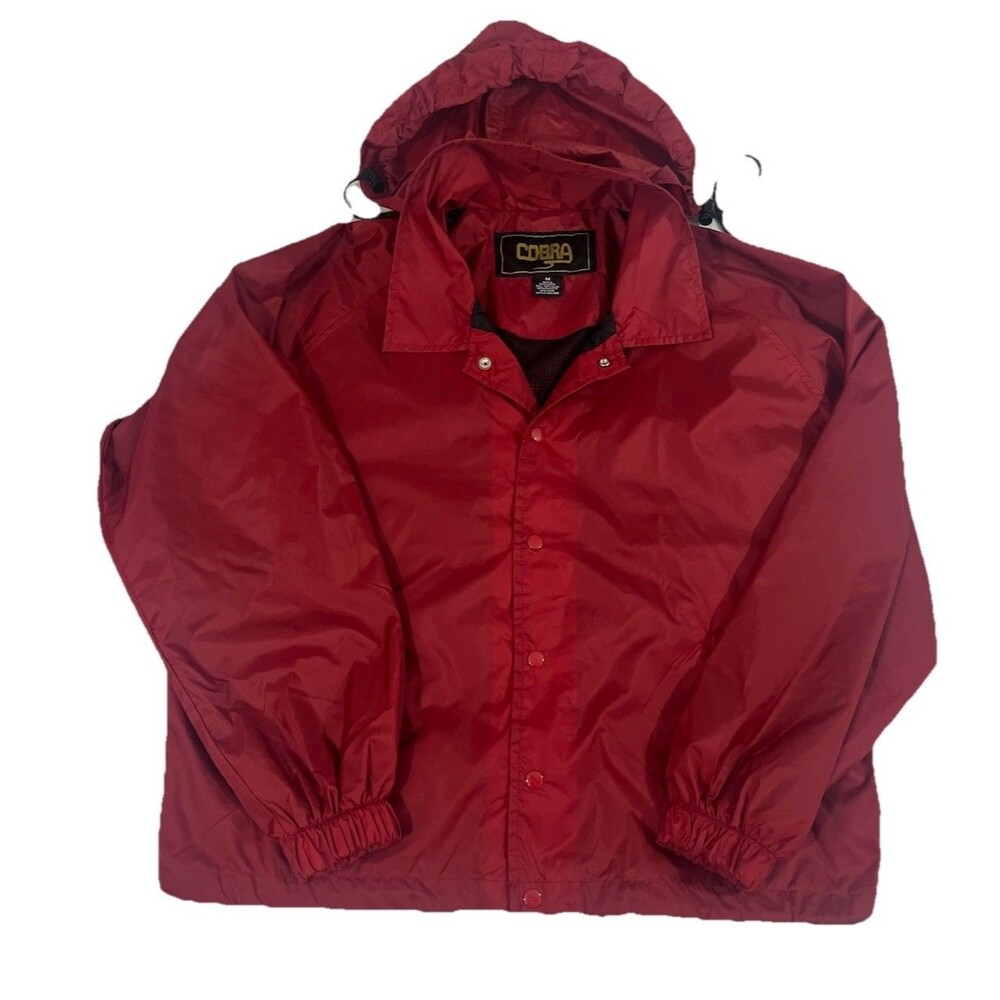 Maroon Hooded Rain Jacket Cobra Size Medium Outdoor Pockets